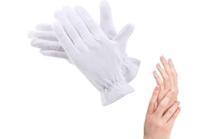 HOKIAMCN 100% Cotton Gloves for Eczema,1 Pairs White Cotton Moisturizing Gloves Over Night Bedtime | Cosmetic Inspection Premium Cloth Quality | Dry Sensitive Irritated Skin Spa Therapy Secure Wristband