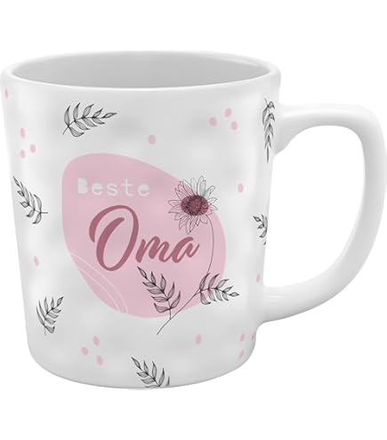 Leonardo Emozione geschenkmok Beste Oma 1 stuk, vaatwasmachinebestendige beker, geel hartmotief, thee-glas magnetronbestendig, 400 ml, 033226