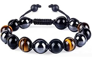 ARICHDUDE Triple Protection Bracelets for Women Men tiger eye black obsidian and hematite Beads Bracelet Handmade Crystal Healing Protection Bracelets Bring Luck and Prosperity and Happiness