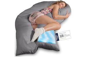 ‎TRAUMREITER Traumreiter Visco XXL Seitenschläferkissen mit Bezug Baumwolle Graphit Grau, Hybrid Kissen + 1cm Memory Foam, U förmiges Schwangerschaftskissen Gel Body Pillow Komfortkissen Ergonomie Zertifiziert