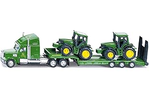 siku 1837 – Camion remorque surbaissé avec 2 tracteurs John Deere, 1:87, Métal/Plastique, Vert, Hayon rabattable