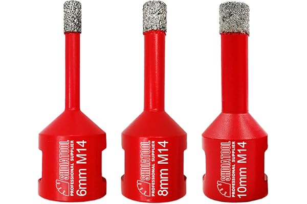 SHDIATOOL Forets Diamant 3PCS 6mm/8mm/10mm Brasé Sous Vide Trépans avec Filetage M14 pour Perçage à sec en Porcelaine Carrelage Granit Marbre