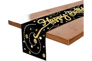 wadafen Tischläufer Geburtstag, Happy Birthday Schwarz Tischläufer Geburtstagsdeko, Tischdeko Geburtstag Geeignet für Jungen und Mädchen, Table Runner Birthday Decorations Party Dekoration, 180x35cm