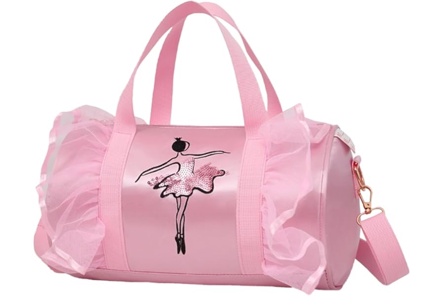 Girls Ballet Dance Bag Pink Crossbody Sports Handbag Tote for Kids, Gymnastics Bag, Princess Shoes Dancewear Storage