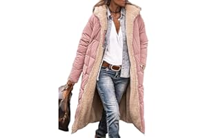 Mfhmom Women's Long Warm Lined Quilted Jacket with Hood and Zip Elegant Down Coat Buffer Jacket Transition Jacket Winter Parka Windproof Plain Parka Jacket for Autumn Winter