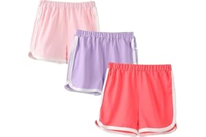 BLOMDES Girls Running Athletic Cotton Shorts Girls' Knit Shorts, Pack of 3