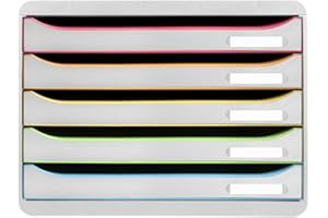 ‎EXACOMPTA Exacompta 308913D Ablagebox Harlekin mit 5 Schubladen für DIN A4+ Dokumente. Belastbare Schubladenbox mit hoher Kapazität für mehr Platz auf dem Schreibtisch Big Box Plus Horizon Weiß|Bunt