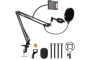 Gifort Supporto Microfono da Tavolo, Supporto per Microfono a Braccio Regolabile con Filtro Antipop, Mic Clip, Ragno e Adattatore da Studio per Blue Yeti e Altri Microfoni