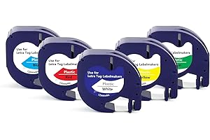 UNOKA Compatible for Dymo Label Tape Waterproof 12mm x 4m Multiple Color, Dynamo Refill for DYMO LetraTag LT-100H LT-100T 200B XR 110T, 91201 91202 91203 91204 91205