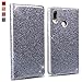 Produktbild OKZone Huawei P20 Lite Hülle, Luxus Glitzer Bling Premium PU Leder Handyhülle Brieftasche-Stil Magnetisch Folio Flip Etui Brieftasche Hülle Schutzhülle Tasche Case für Huawei P20 Lite (Silber Grau)