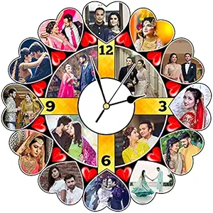 Shri Kanth Art Personalized Wedding Photo Collage Clock Shape Ideal for Husband & Fiance Gift Best Memories Photo Frame Wall Art Decor Gift-(Frame Size 12 x 12 Inch)