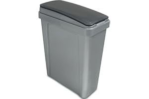 Hummelladen 25 Liter Mülltonne Grau Recyclingtonne 20x40x50cm mit abnehmbarem Klappdeckel - Schmal Küche Mistkübel Trash Bin Groß Küchenabfalleimer Papiermülleimer