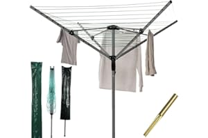 IFJA 4 Arm Rotary Clothes Airer Outdoor, 40 M Sturdy Washing Line Airer with Non-Slip Linning | Heavy Duty Garden Air Dryer with Free Ground Spike and Cover (40 M)