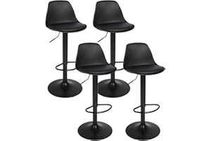 LANTUS Tabourets de Bar Lot de 4 pivotant- Lot de 4 chaises de Bar réglable,Réglable en Hauteur et Rotative à 360°，Robuste et Ultra Silencieux-4pc-B Noir Pur