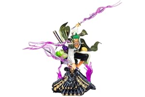 REOZIGN Figurine Roronoa Zoro de 20 cm, statue de Roronoa Zoro avec trois couteaux et effets spéciaux en PVC