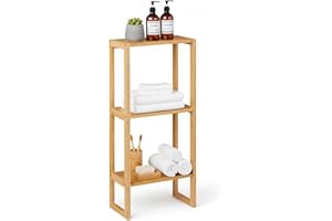 THINIA HOME - Estantería de Bambú Natural con 3 Estantes, Estantería Auxiliar para Baño, Cocina o Salón, Mueble Organizador Compacto, Estilo Nórdico, 35x20x84 cm