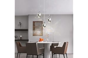 SXTIGER Moderna Lampada A Sospensione In Cristallo, Lampada A Sospensione In Cristallo Argentato A Led A 3 Colori, Per Isola Cucina Soggiorno Sala Da Pranzo Illuminazione (Base Rotonda A 3 Teste)
