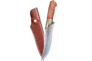 oFzimTo Cocina Cuchillo Profesional - Cuchillo de Chef Forjado a Mano - Cuchillo de Cocina Inoxidable - Cuchillo de Chef Japonés con Funda de Cuero para Exteriores (Plumas-01)