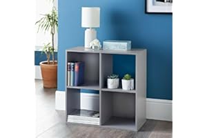 spot on dealz Wooden Storage Shelving Unit Bookcase Home Office Use Display Furniture Living Room Décor Easy to Build (4 Cube Unit Grey)
