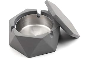 MOSTFUN Cenicero de hormigón con tapa Cenicero geométrico para cigarrillos al aire libre Cenicero con bandeja interior de acero inoxidable Estilo nórdico