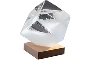 HEMORE Stormglas Wetterwetterprädiktor, 4-Zoll-transparentes Würfel-Sturmglas mit Holzbasis, Desktop-Wetterprädiktor für Home-Office-Dekorationen