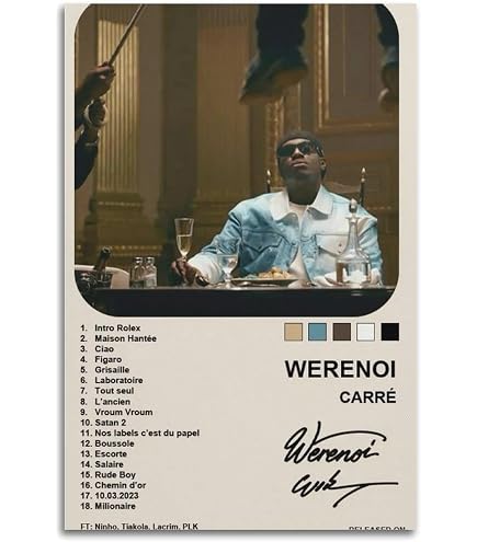 Poster D'art Hip-hop Werenoi - Décoration Murale Toile Pour Chambre, Bureau - Cadeau Fan Musique Rap