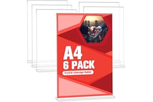 Acrrynii 6 Piezas Expositor Metacrilato A4, Soporte Letreros A4 en Forma de T, Porte Menu de Mesa A4 Acrílico Transparente, Soporte de Sobremesa A4 para Carteles, Menús, Restaurantes, Hotele, Tienda