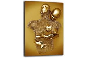 PRINTERLAND Quadro Moderno Soggiorno Verticale Coppia Astratto cuore gold Quadri moderni da Parete Salone grande Stampa su tela Canvas Decorazione Murale muro Arredo Camera da letto Cucina (50x70 cm, 4)