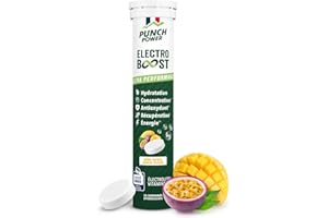 ELECTROLYTES HYDRATATION - Electrolyte Punch Power SANS SUCRE -Fabriqué en France- Vitamines, Minéraux, Magnesium - Pastille Hydratation Sport -20 Pastilles Effervescentes Electrolytes Mangue Passion