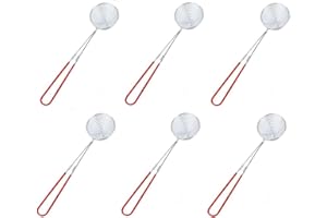 6Pcs Ecumoire Araignee Acier Inox Epuisette Fondue Chinoise Passoire Cuillère Louche Cuillère à Fente Passoire à Fondue Écumoire avec Silicone Poignée Passoire écumoire Araignée pour Pot Chaud (Rouge)