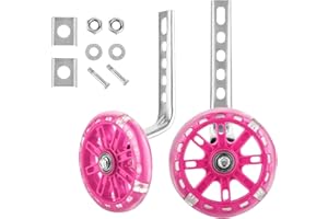 M.J COMFY-LIFE Kids Bike Stabilisers Adjustable Training Wheels for 12"-20" Children's Bikes Steel Support Frame with Plastic Wheels (12cm Diameter) Easy to Install (Pink)