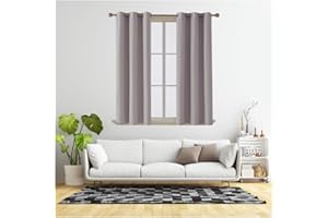 REHAN & CO Blackout Curtains Thermal Insulated Curtains Blackout Eyelet Ring Top Window Curtains for Living Room Bedroom blackout curtains with Tie Backs Silver W90 x L90 Inch 2 Panels