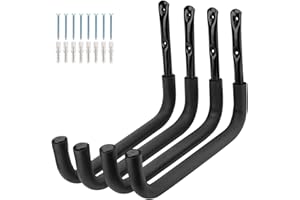 PIPAFOX Lot de 4 crochets de rangement muraux pour garage, 39 cm en acier robuste pour kayak, échelle, canoë, planche de surf, planche à pagaie