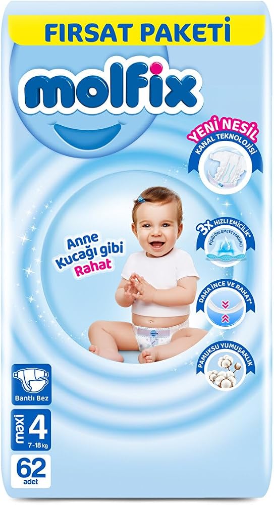 Molfix 3D Bebek Bezi Maxi 4 Beden, Fırsat Paketi 62 Adet