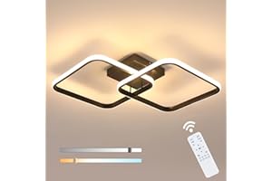 Goeco Plafoniera LED Dimmerabile con Telecomando, 50W 5600LM 3000K-6500K Luminosità Regolabile Lampadario LED Soffitto Moderna, 70CM Lampada da Soffitto per Soggiorno, Camera da Letto, Nero