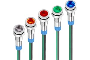 RUNCCI-YUN 5pcs LED Indicador de metal 6mm 1/4" 110V-220V LED Indicador Luz Lámpara Piloto Dash Direccional para Coche Van Camión Barco (rojo azul verde amarillo blanco)