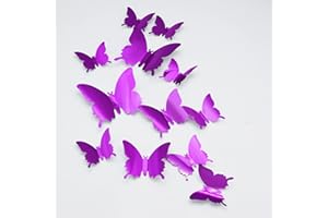 3D Butterfly Wall Stickers, CAYUDEN 24pcs Removable Purple Mirror Butterfly Stickers DIY Butterfly Decor 3 Sizes 3D Butterfly Wall Decal for Room, Door, Window, Wedding, Party Decoration(Purple)