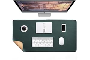 AIPSEKOCY Tappetino per Mouse,Tappetino da scrivania a Doppia faccia in Sughero Ecologico ed Ecopelle, Tappetino da Ufficio 90x40 cm, Sottomano per scrivania con Bordo Cucito-Verde scuro