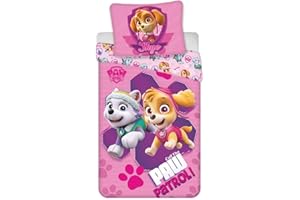AYMAX Paw Patrol Pink Single Bedding Set, Reversible Duvet Cover 140 x 200 cm + Pillowcase 65 x 65 cm, Polycotton