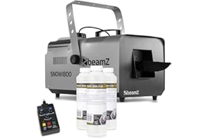 beamz SNOW1800 Snow Machine with 15L Fluid - Powerful Fake Snow Machine for Party Events - DMX Control, High Output Volume, Wired Remote Control for Ultimate Winter Effect