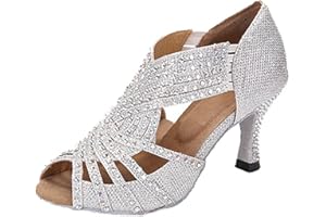 MGM-Joymod Sandalias de baile latinas modernas con diamantes de imitación brillantes para mujer, estilo latino, para baile de noche, boda