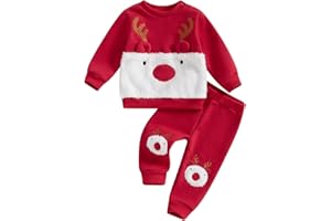 Siyova 2 Pezzi Completo Neonato di Natale Carino Ricamo di Renne Felpa Maniche Lunghe+Pantaloni Tuta Natalizia Elegante Autunno Inverno per Bambini
