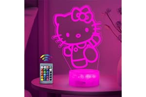 Eygerur Lampe Kitty, Kitty Veilleuse 3D LED pour Enfants, USB Smart Remote Control Kitty Lampe Chevet 16 Couleurs NoëL Kitty Cadeau Chambre D'Enfant DéCoration Cadeau De Vacances