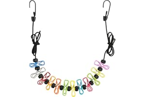 MYTHOSURGE Travel Washing Line, Portable Clothes Line, Adjustable Elastic Travel Clothesline Retractable Clothesline with 12 Clothes Clips for Indoor and Outdoor, Balcony, Outdoor Camping use (Colorful)