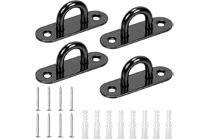 Swpeet Lot de 4 crochets ovales M8 en acier inoxydable 304 noir avec vis et ancrages en plastique, crochets de quincaillerie marine, crochets de plafond en U pour sécuriser la suspension