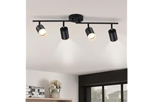 Gr4tec Plafonnier LED 4 Spots Orientable, Moderne Luminaire Plafonnier GU10, Éclairage de Plafond Spot Pivotant, Plafonnier Spot Noir pour Cuisine Salon Chambre (Sans Ampoule)