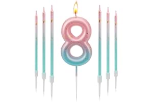 TAIXING Geburtstagskerzen Zahlen 8, 3D Farbverlaufs Kerzen Geburtstag, Geburtstagskerzen Kinder Rosa Blauer Farbverlauf, Zahlenkerze für Kinder Jungen Mädchen Geburtstags Jubiläum, Kerze 8