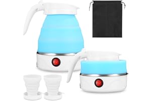 SinLaw Bouilloire pliable 600 ml en silicone - Mini bouilloire portable avec 2 gobelets pliants - Fond en acier inoxydable - Cuisine, voyage, camping, extérieur