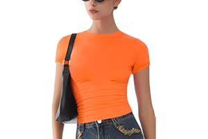 ARCFEETORY Womens Basic Short Sleeve Slim Fit T Shirts Soft Crewneck Crop Y2k Tees Summer Stretchy Cute Tops