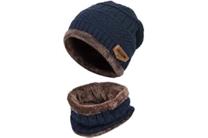 byou Cappello Uomo Invernali in Maglia con Sciarpa,Sciarpe da Sci all'aperto e Set Sciarpa con Fodera in Pile per Unisex per Interni e Sport all'Aria Aperta